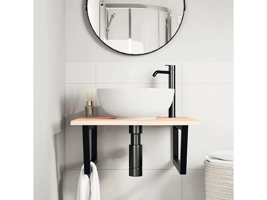 Prateleira de parede p/ lavatório aço/madeira carvalho maciça PT116333