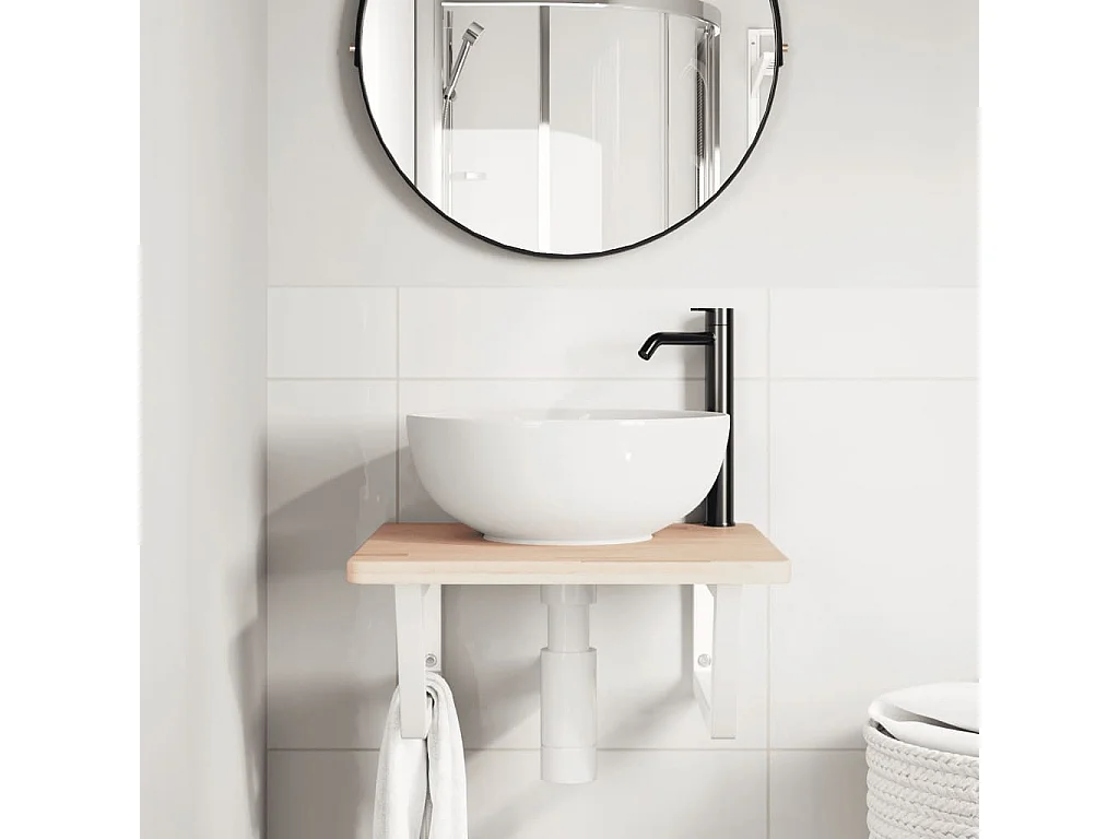 Meuble sous vasque murale acier et bois de chêne massif FR130762