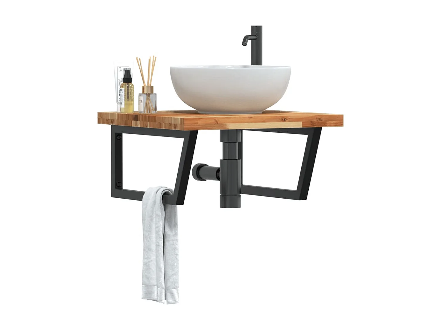 Meuble sous vasque murale acier et bois massif d'acacia FR375544