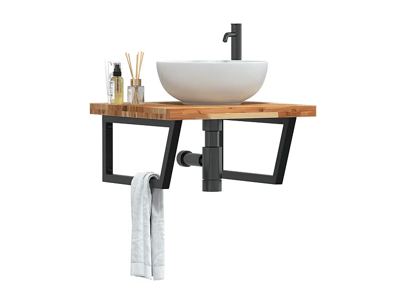 Meuble sous vasque murale acier et bois massif d'acacia FR375544