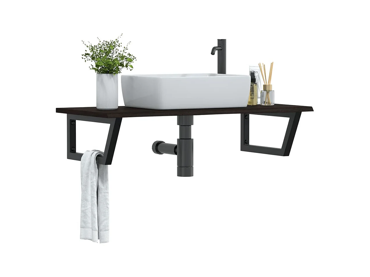 Badkamer wandschap staal en massief eikenhout BE708584
