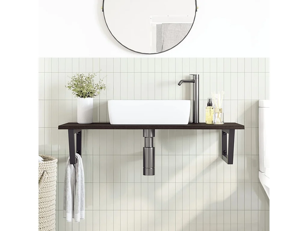 Estante de lavabo de pared de acero y madera maciza de roble ES171535