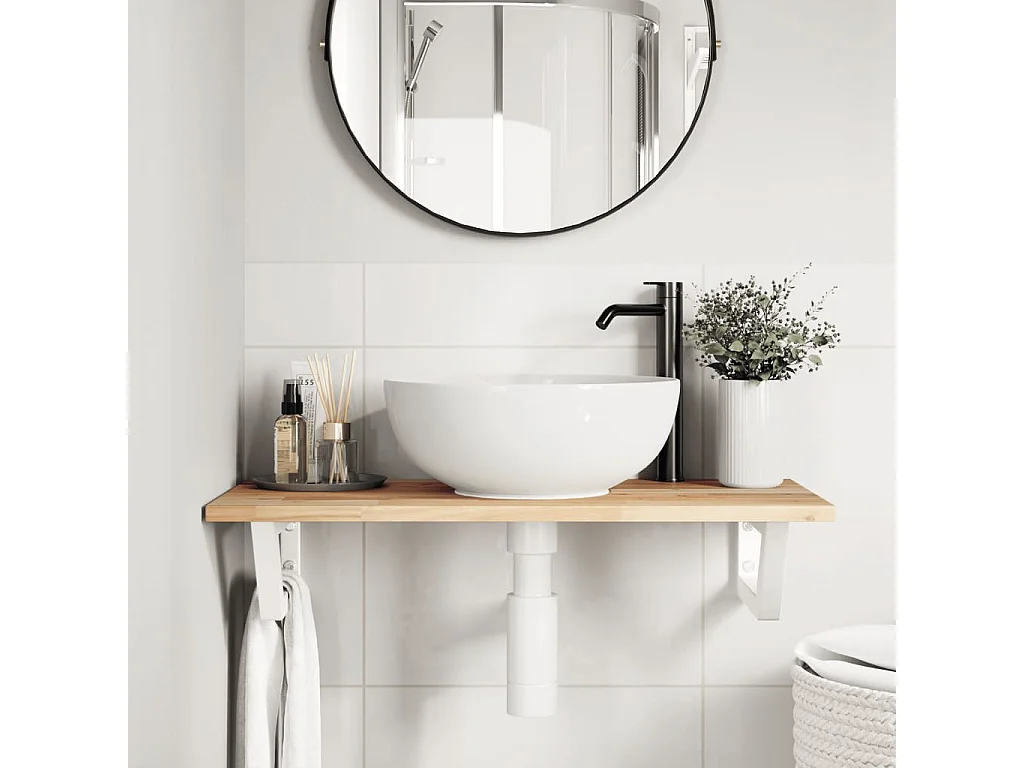 Meuble sous vasque murale acier et bois massif d'acacia FR696082