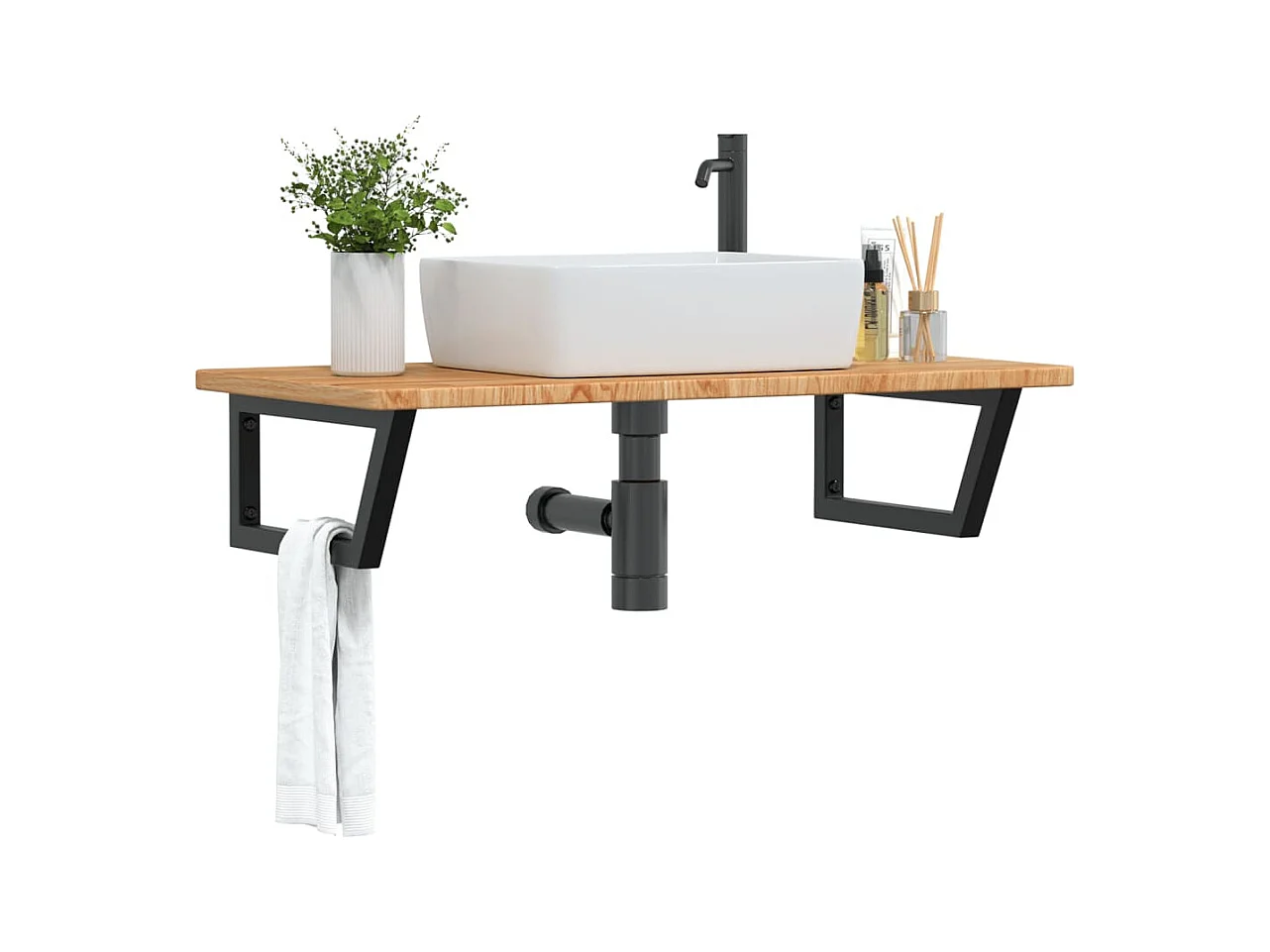 Meuble sous vasque murale acier et bois de chêne massif FR773242