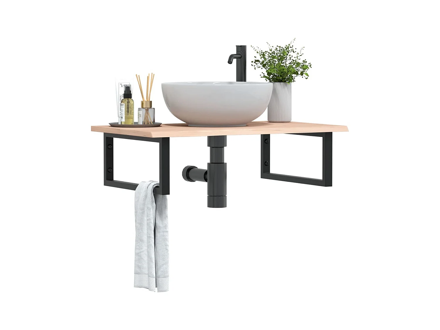 Meuble sous vasque murale acier et bois de chêne massif FR709894
