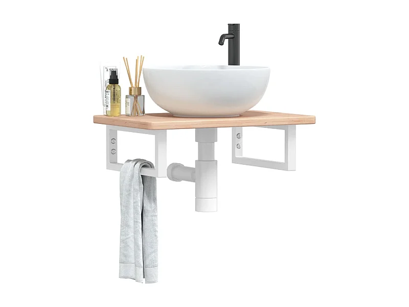 Estante de lavabo de pared de acero y madera maciza de roble ES957777