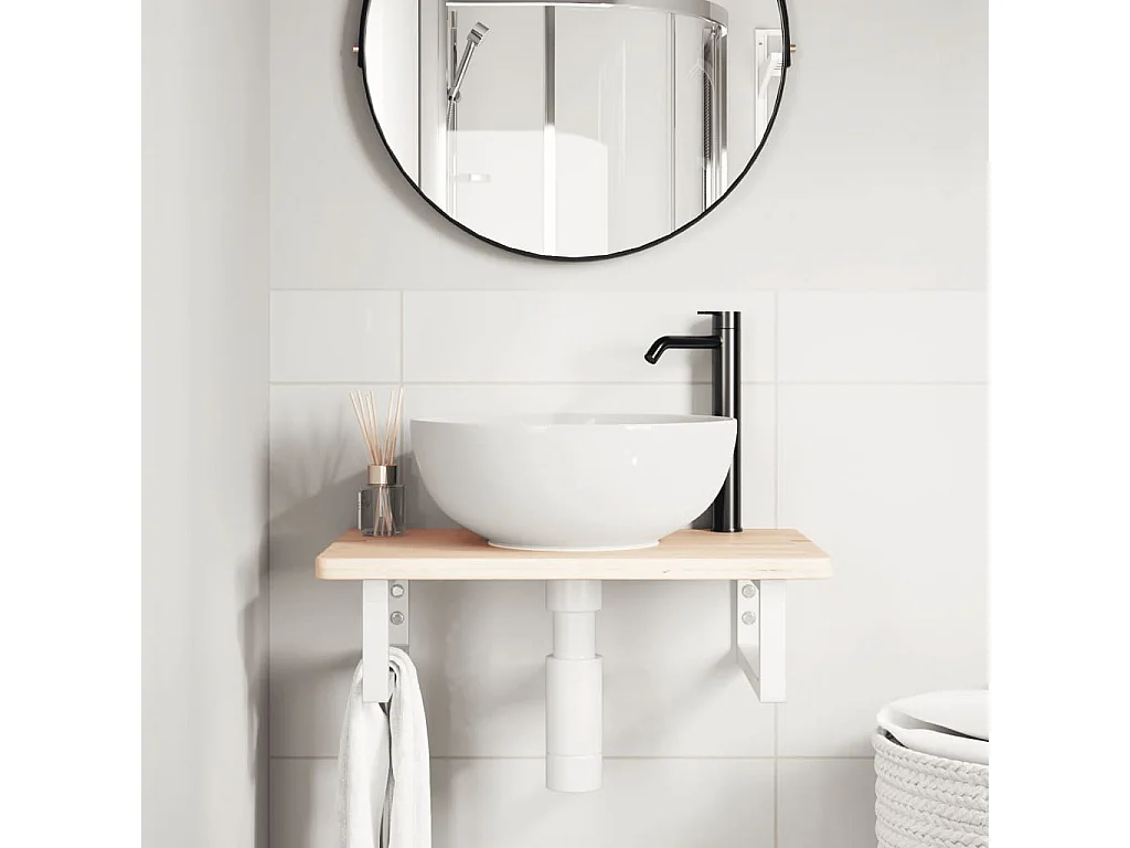 Estante de lavabo de pared de acero y madera maciza de roble ES957777