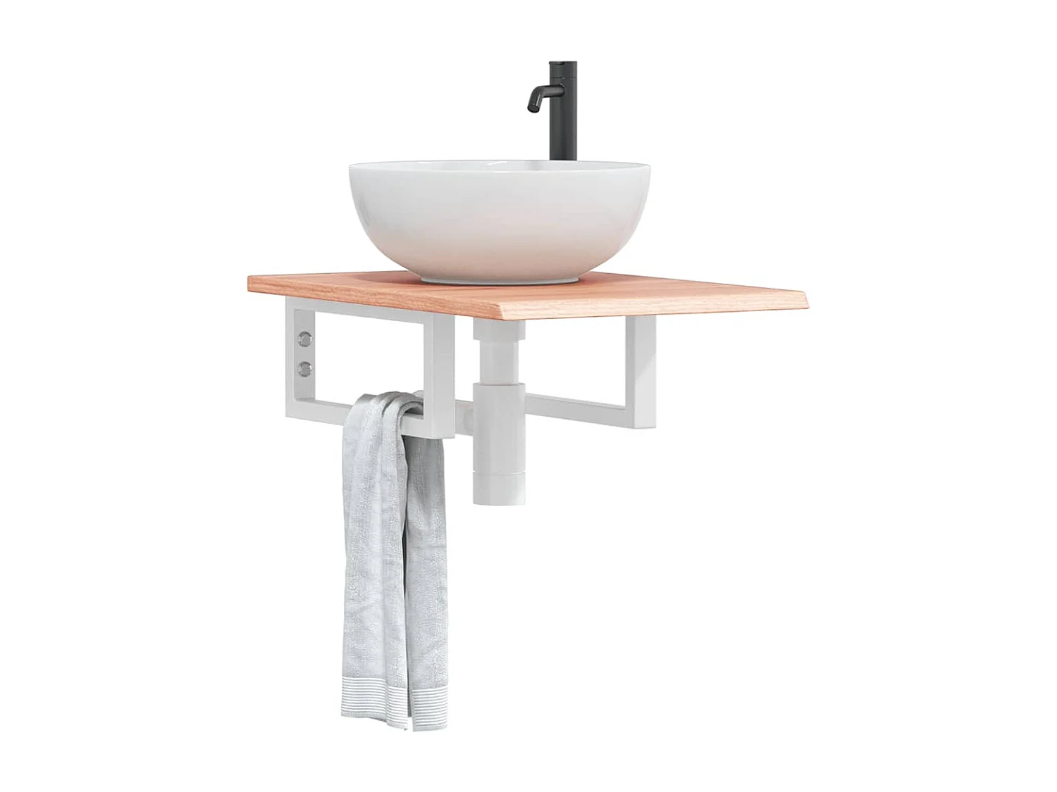 Meuble sous vasque murale acier et bois de chêne massif FR336397