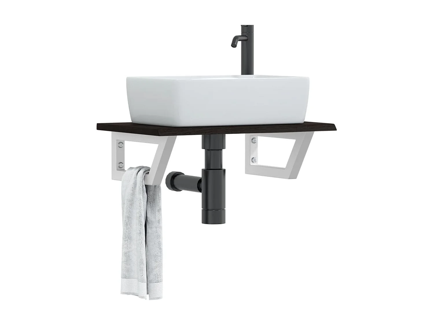 Estante de lavabo de pared de acero y madera maciza de roble ES802731