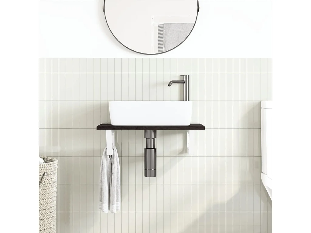 Meuble sous vasque murale acier et bois de chêne massif FR442801