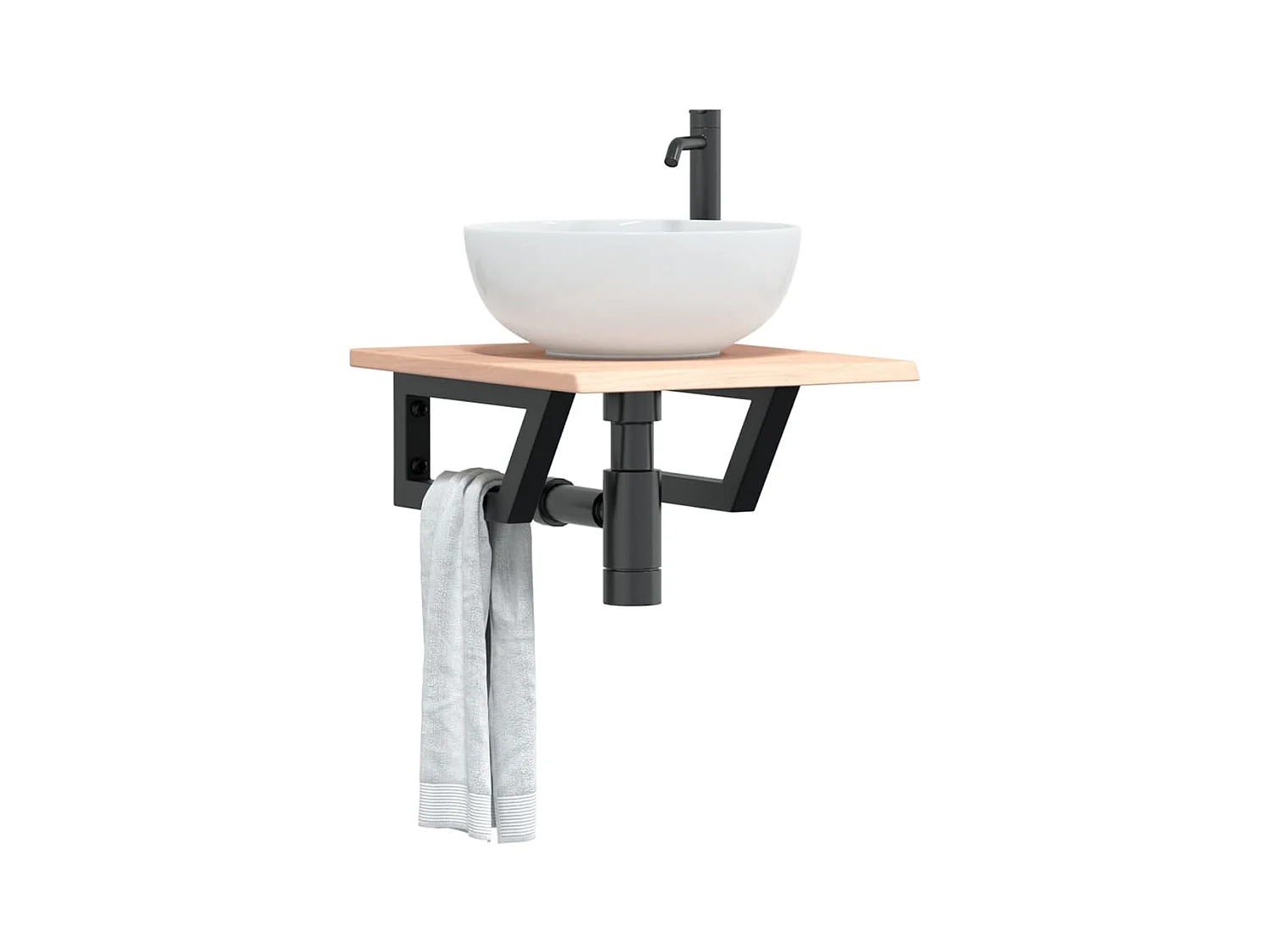 Estante de lavabo de pared de acero y madera maciza de roble ES925795