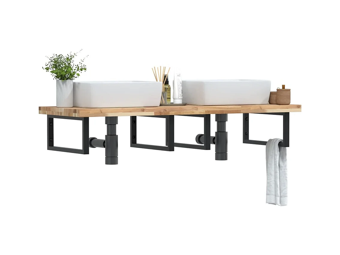 Meuble sous vasque murale acier et bois massif d'acacia FR236778