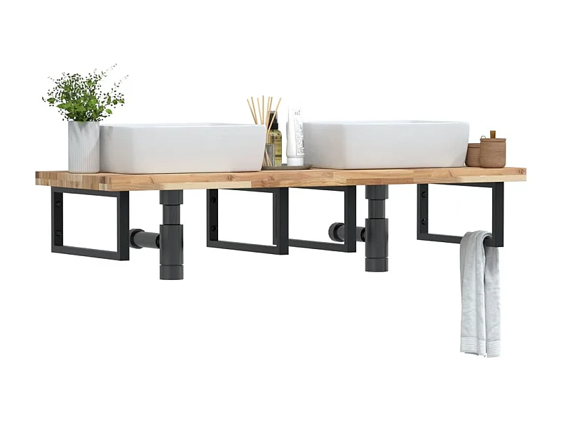 Meuble sous vasque murale acier et bois massif d'acacia FR236778