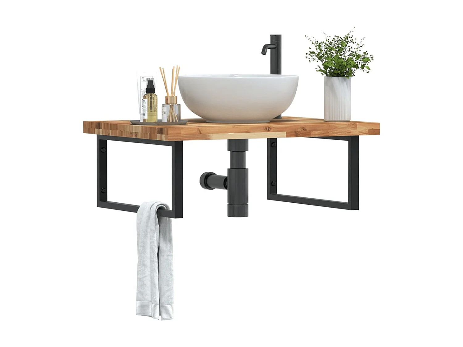 Meuble sous vasque murale acier et bois massif d'acacia FR155617