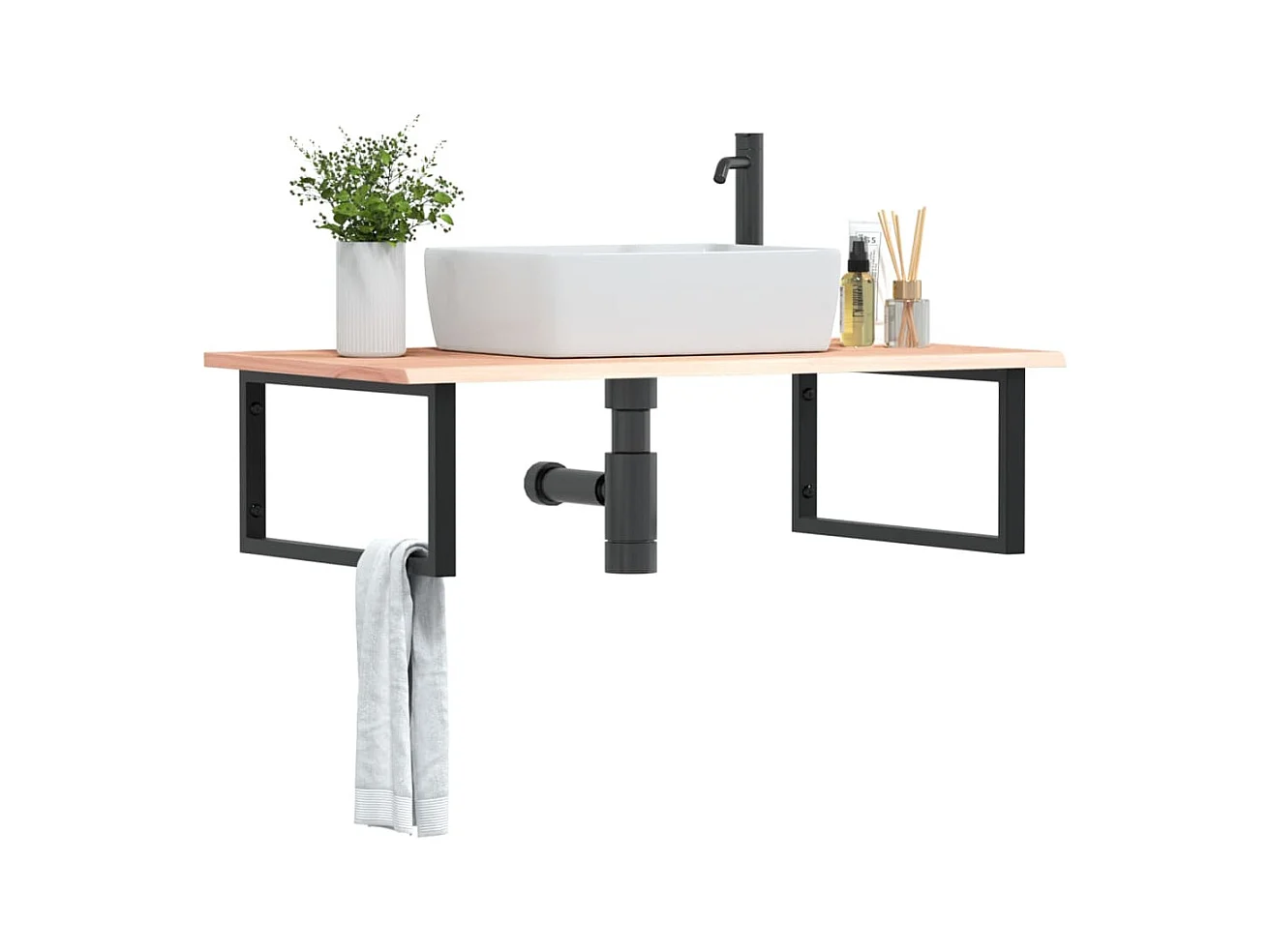 Meuble sous vasque murale acier et bois de chêne massif FR932123