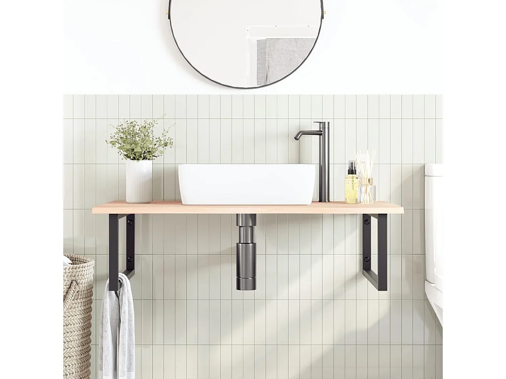 Badkamer wandschap staal en massief eikenhout BE281846