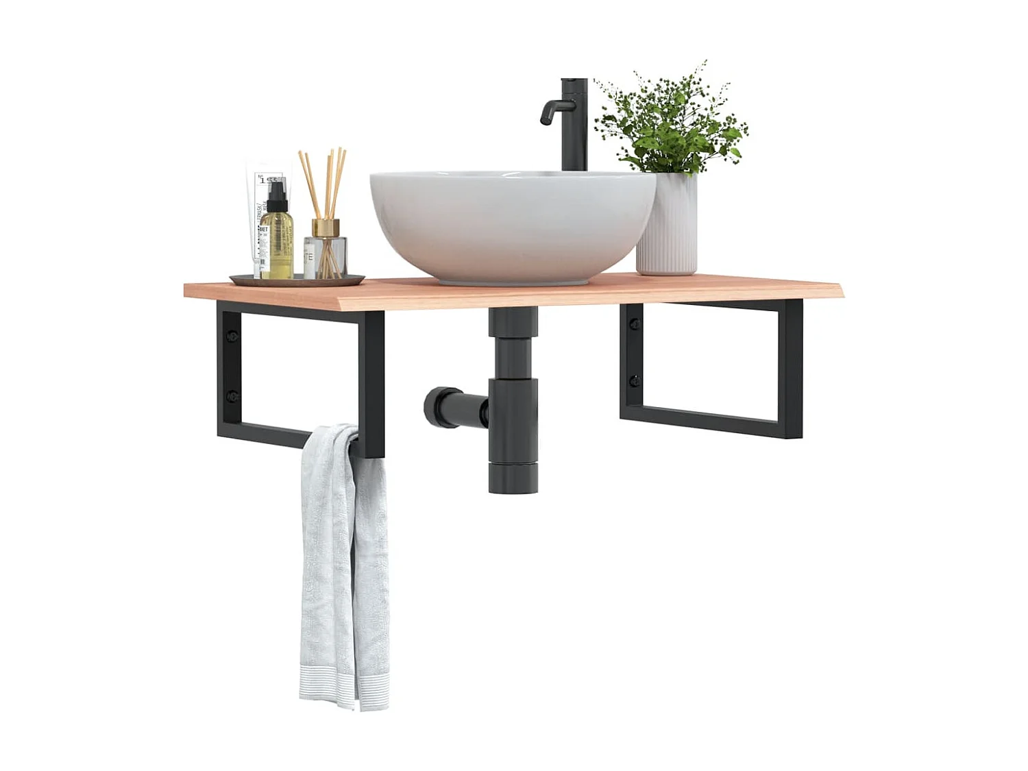 Meuble sous vasque murale acier et bois de chêne massif FR269840