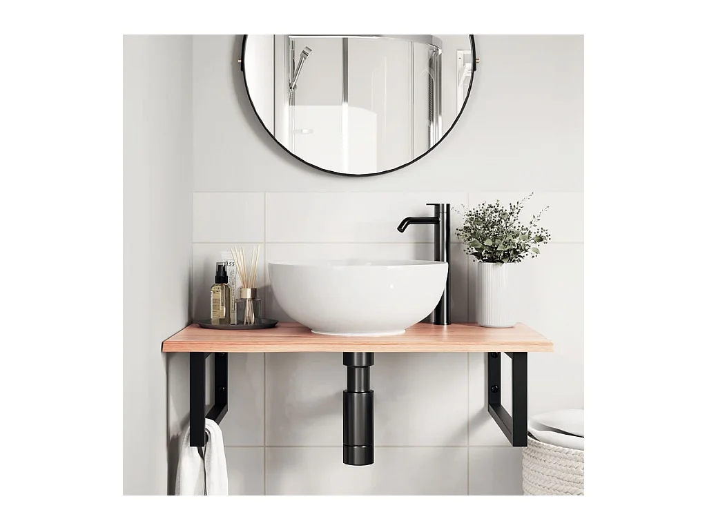 Badkamer wandschap staal en massief eikenhout BE424107