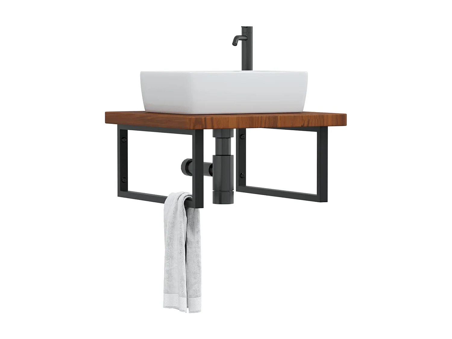 Meuble sous vasque murale acier et bois de chêne massif FR876866