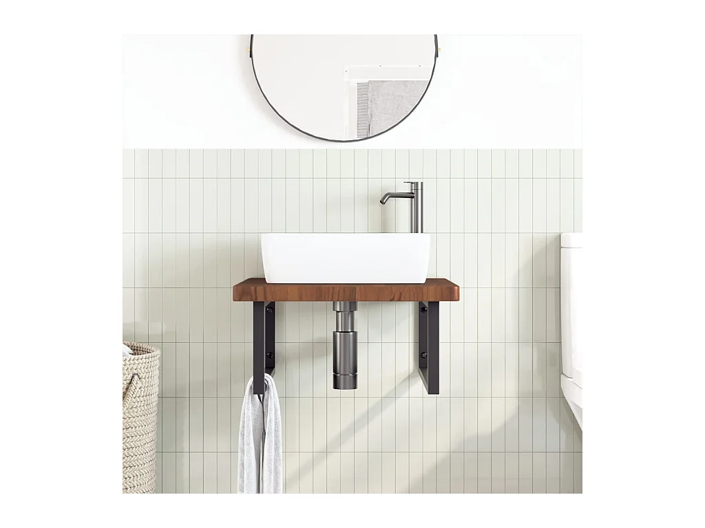 Badkamer wandschap staal en massief eikenhout BE240031