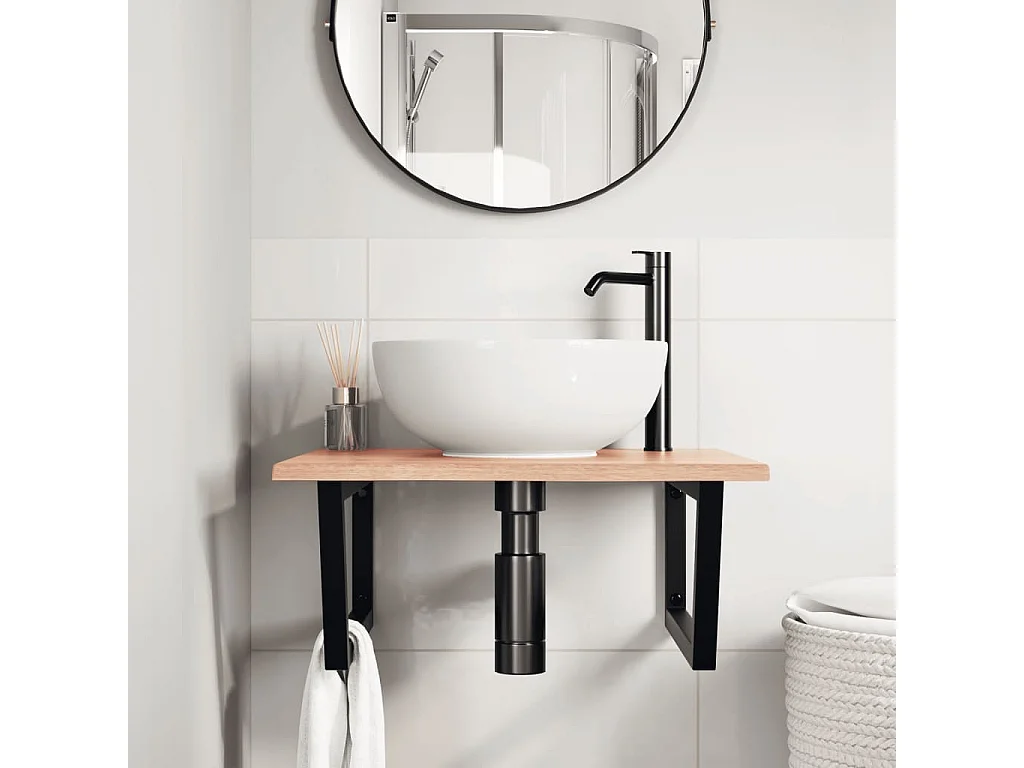 Meuble sous vasque murale acier et bois de chêne massif FR653500