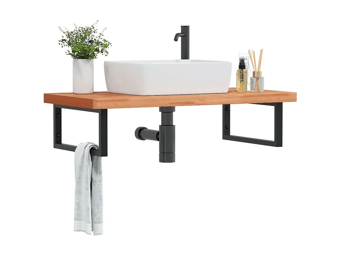 Meuble sous vasque murale acier et bois massif de hêtre FR468508