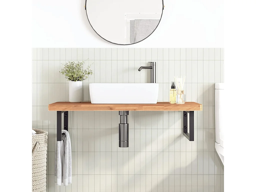 Meuble sous vasque murale acier et bois massif de hêtre FR468508