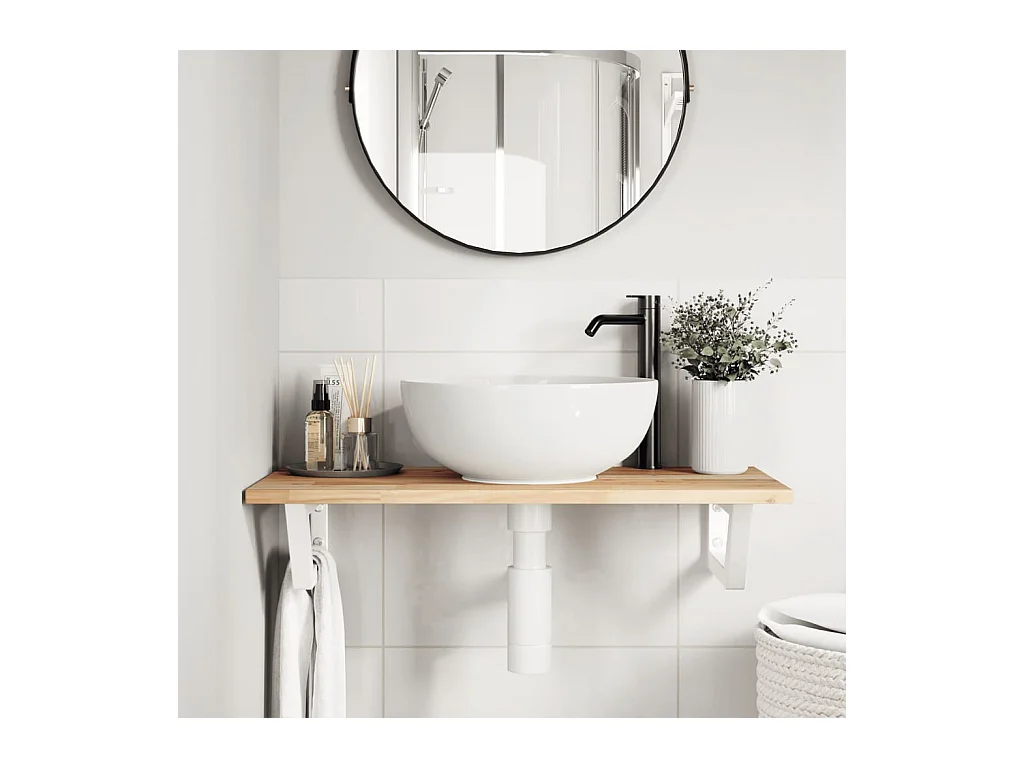 Meuble sous vasque murale acier et bois massif d'acacia FR231139