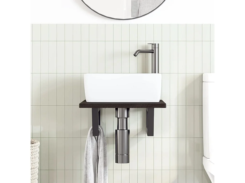 Badkamer wandschap staal en massief eikenhout BE864282