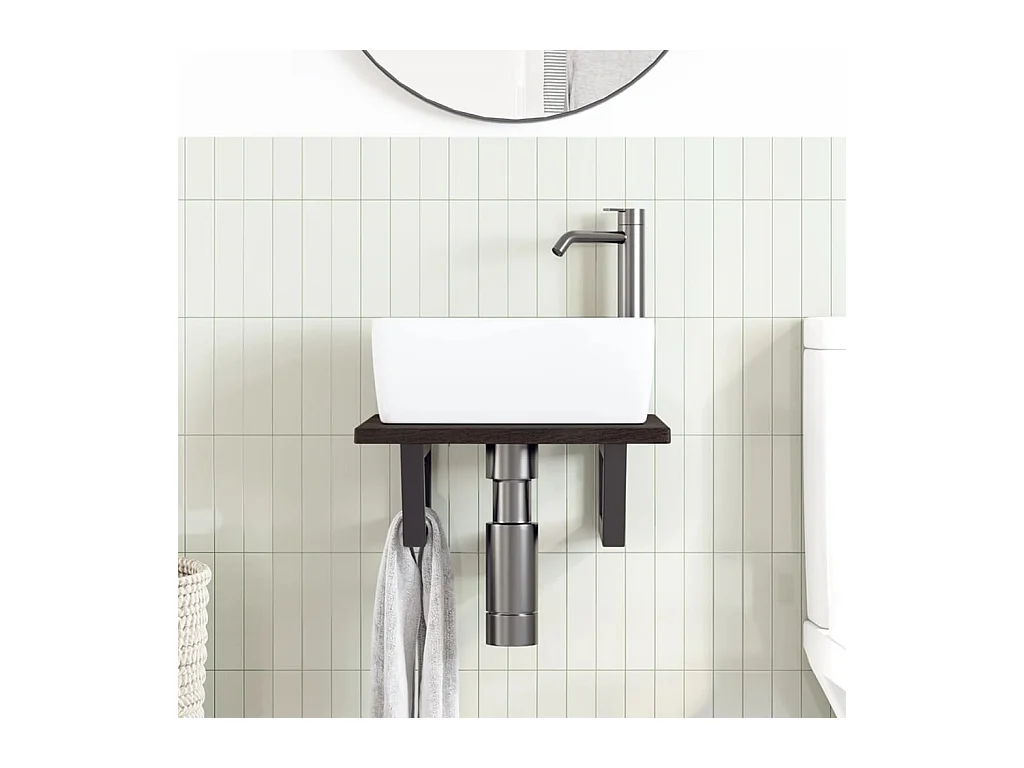 Prateleira de parede p/ lavatório aço/madeira carvalho maciça PT359052