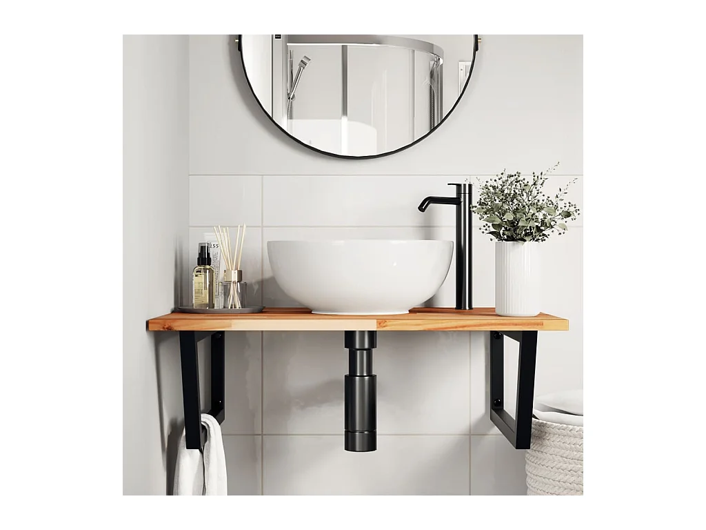 Estante de lavabo de pared acero y madera maciza de acacia ES751665