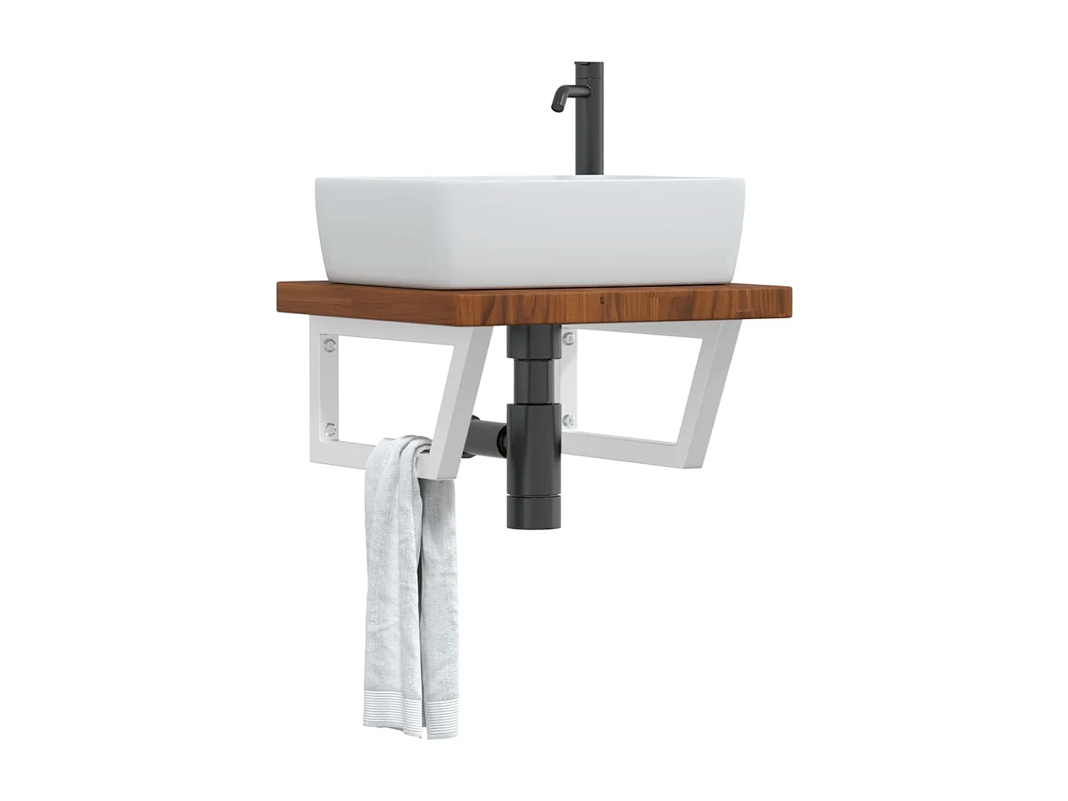 Meuble sous vasque murale acier et bois de chêne massif FR784387