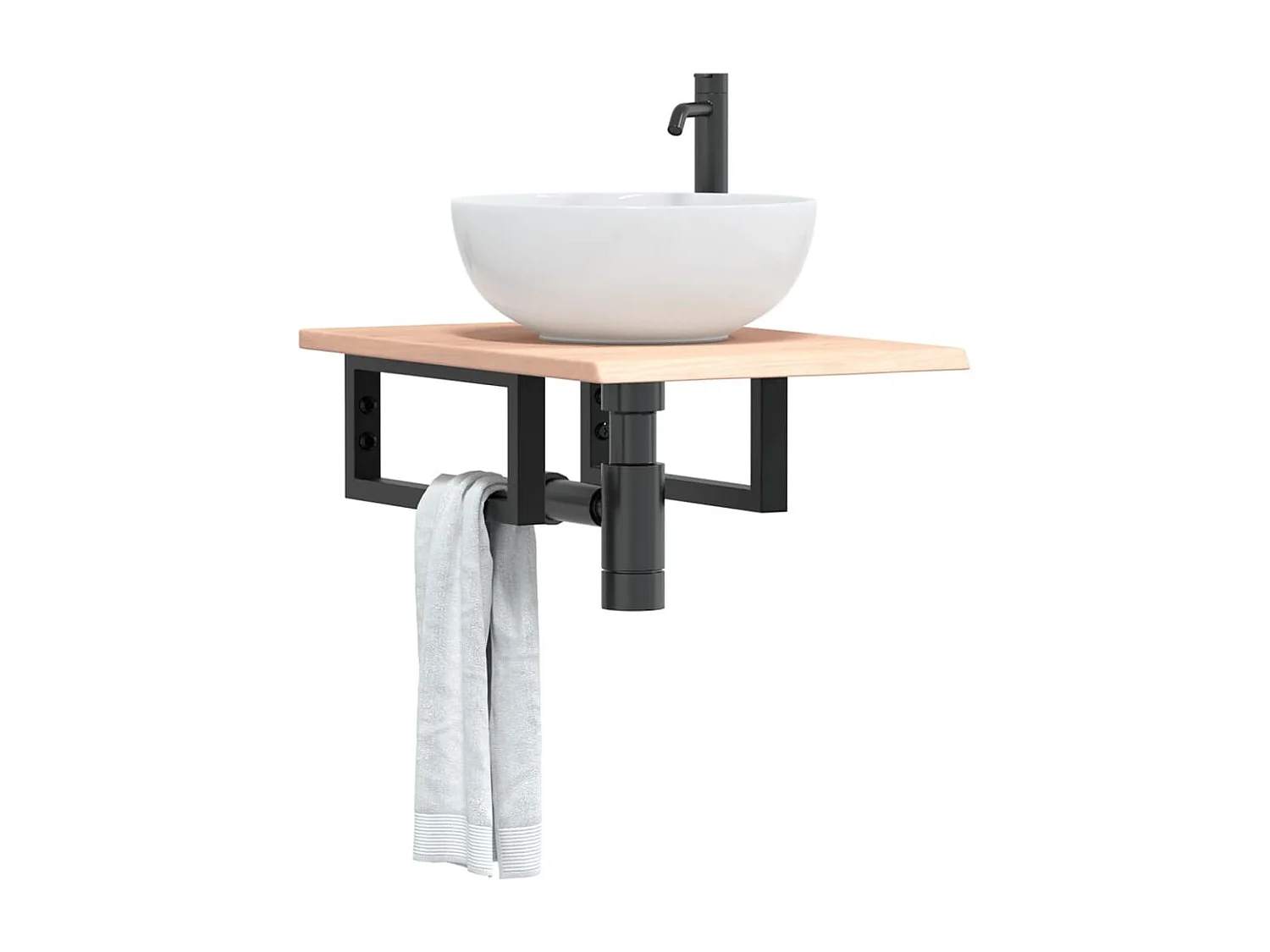 Meuble sous vasque murale acier et bois de chêne massif FR692351