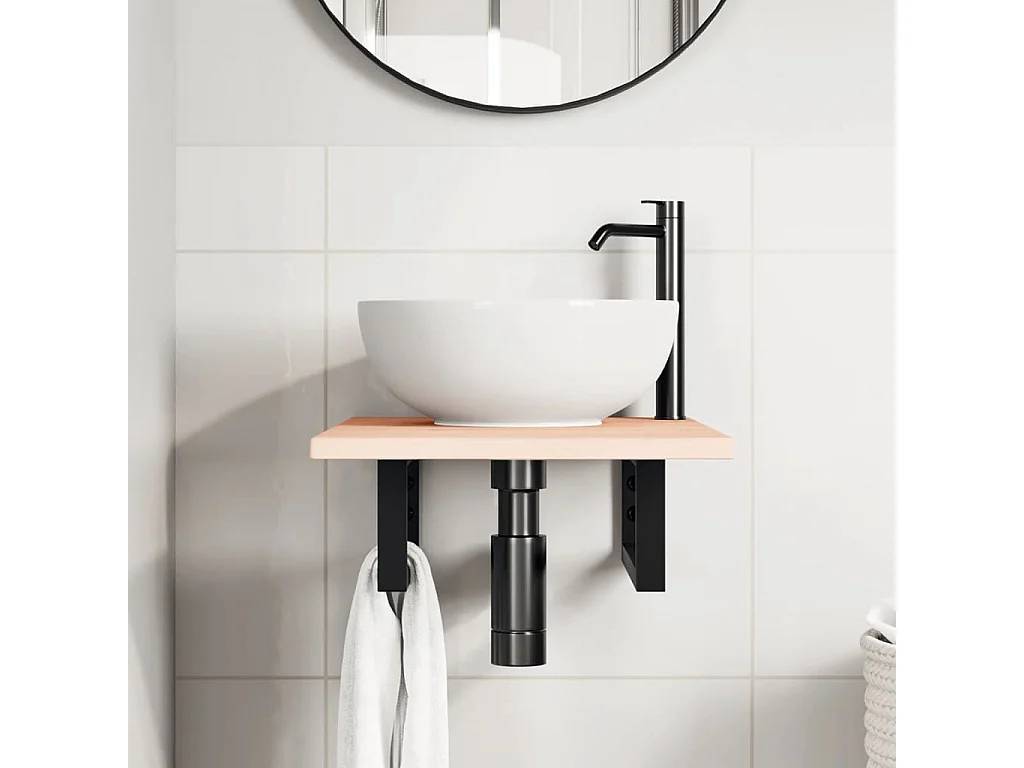 Meuble sous vasque murale acier et bois de chêne massif FR692351