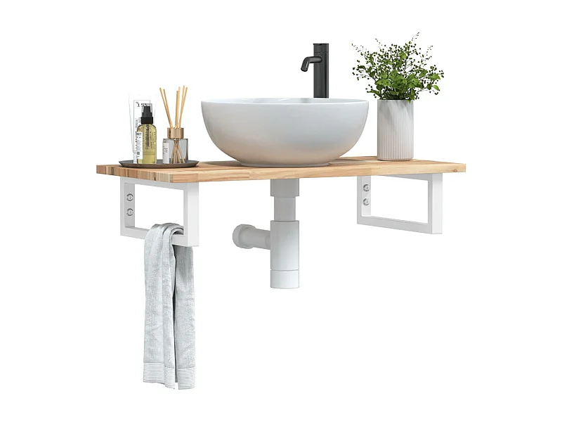 Meuble sous vasque murale acier et bois massif d'acacia FR533721