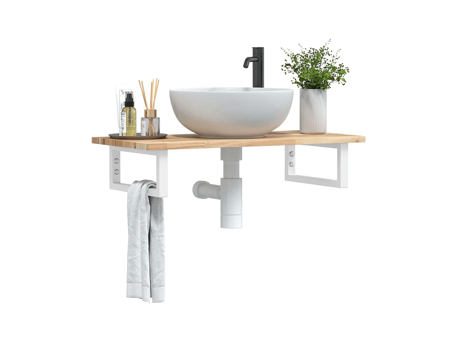 Badkamer wandschap staal en massief acaciahout BE442473