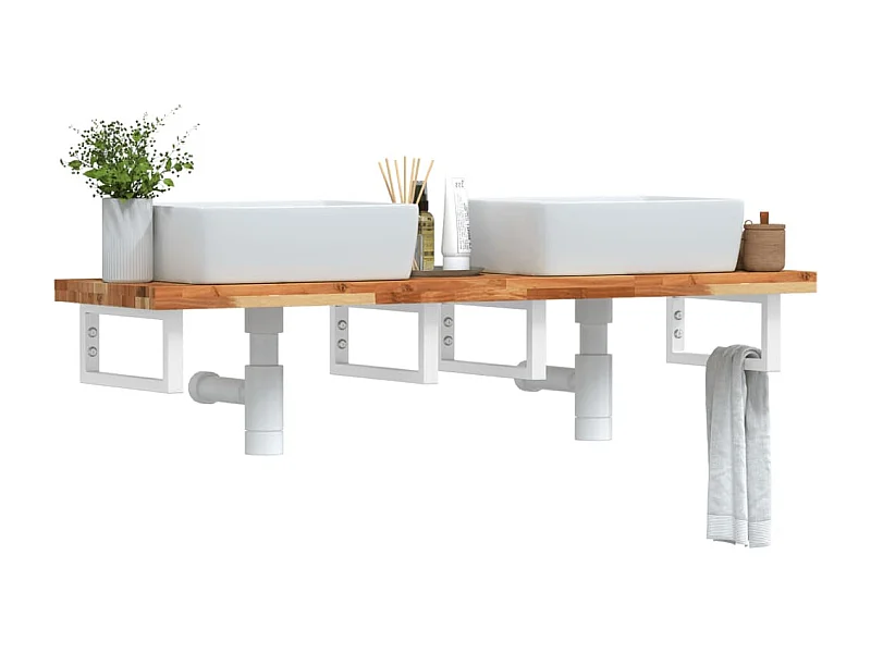 Meuble sous vasque murale acier et bois massif d'acacia FR415718