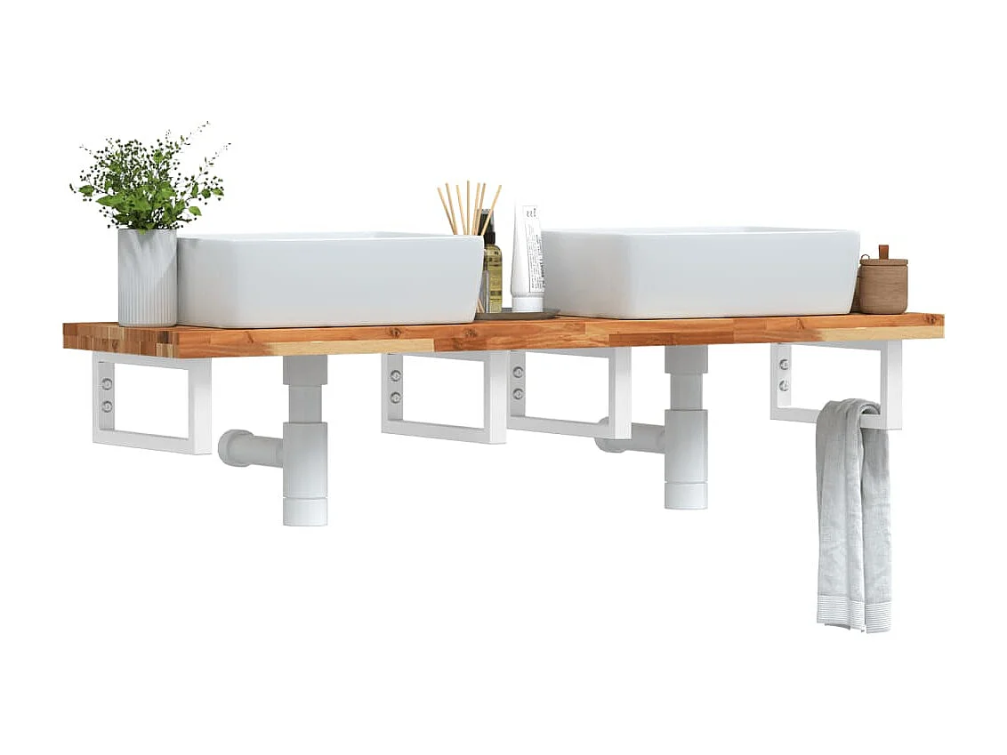 Meuble sous vasque murale acier et bois massif d'acacia FR415718