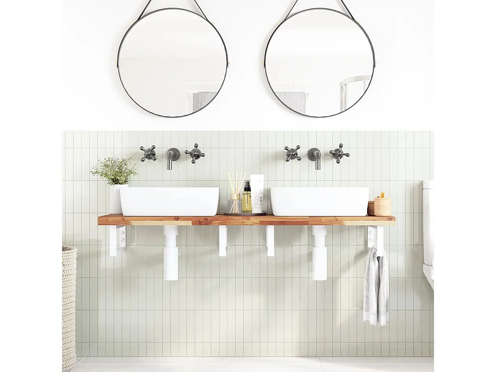 Meuble sous vasque murale acier et bois massif d'acacia FR415718