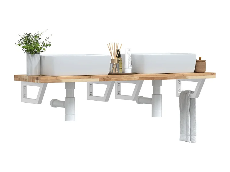 Meuble sous vasque murale acier et bois massif d'acacia FR148788