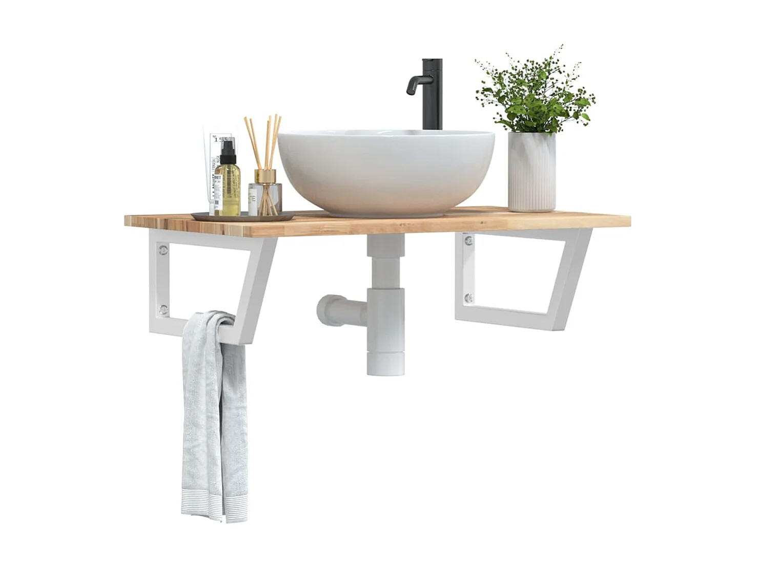 Meuble sous vasque murale acier et bois massif d'acacia FR721157