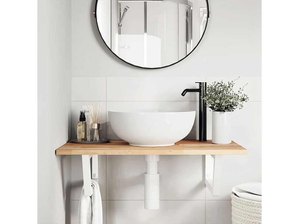 Meuble sous vasque murale acier et bois massif d'acacia FR721157