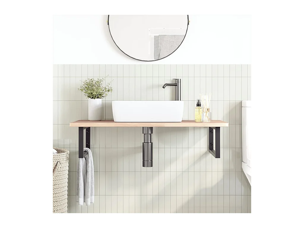 Badkamer wandschap staal en massief eikenhout BE278211