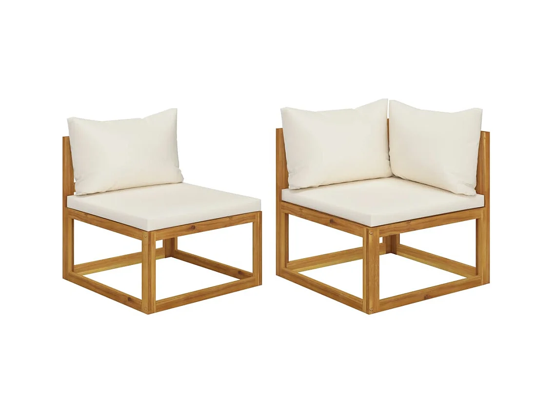 Ensemble de canapés 2 pcs et coussins blanc crème Acacia solide FR29451