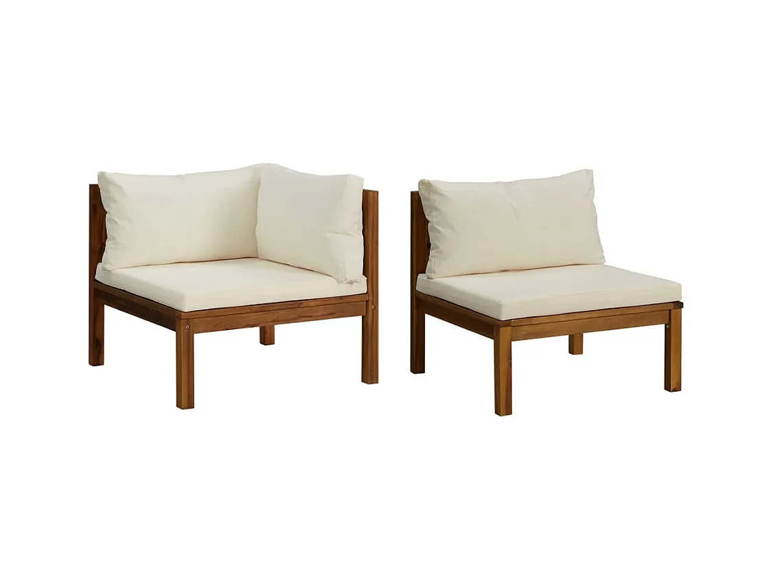 Ensemble de canapés 2 pcs et coussins blanc crème Acacia solide FR73309