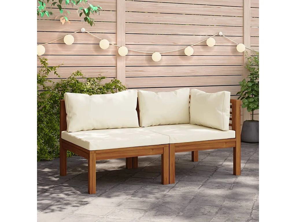 Ensemble de canapés 2 pcs et coussins blanc crème Acacia solide FR73309