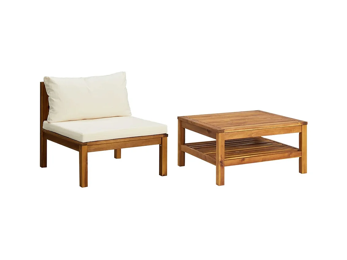 Ensemble de canapés 2 pcs et coussins blanc crème Acacia solide FR96878