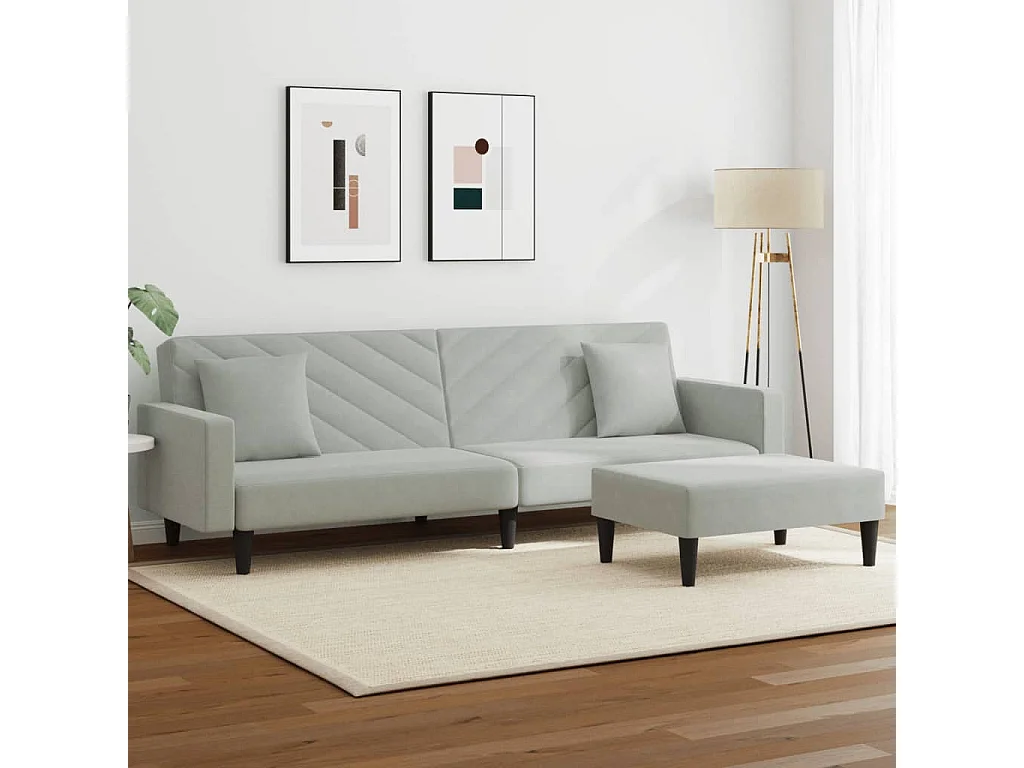 Lot de 2 Ensemble de canapés avec coussins gris clair velours FR959682