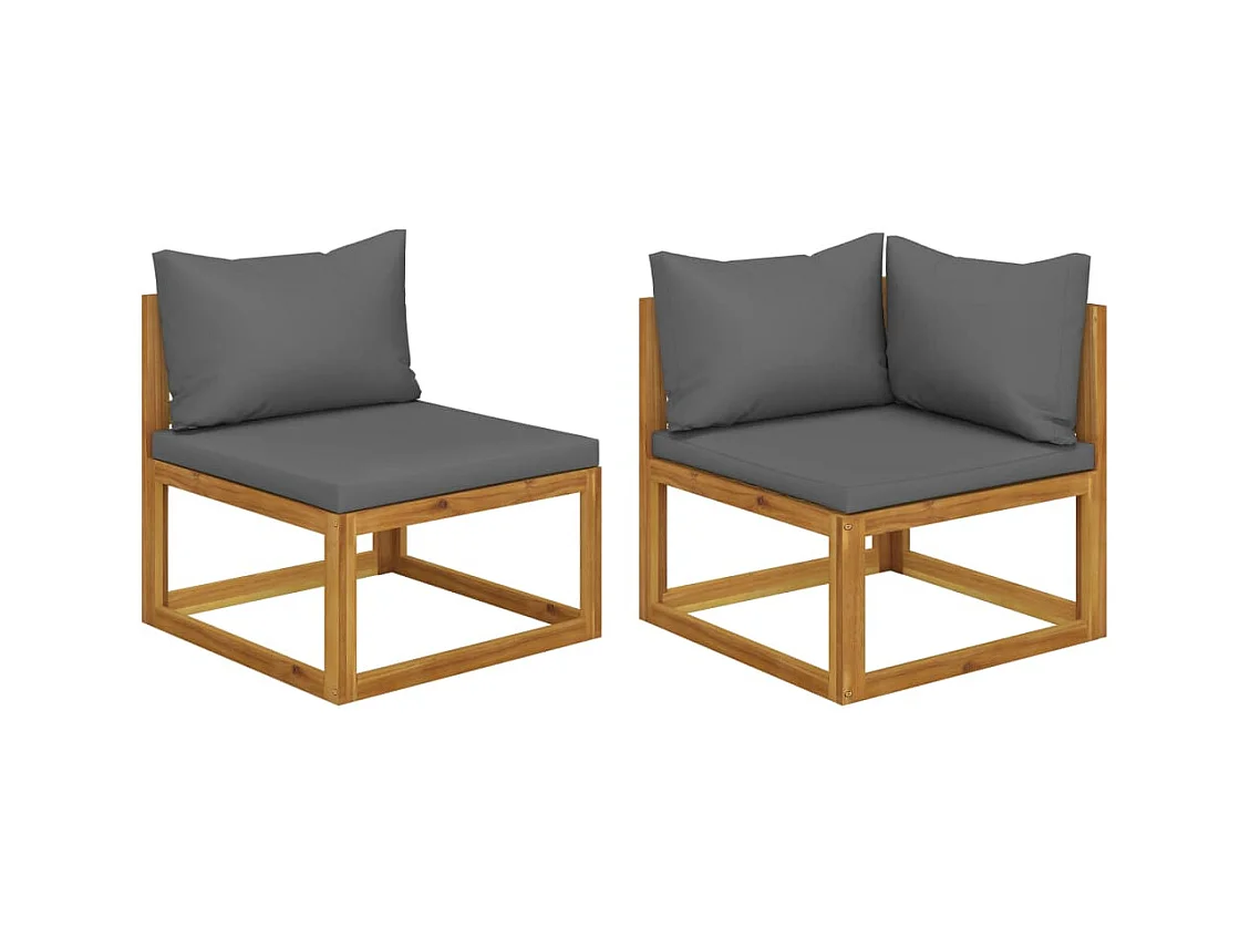 Ensemble de canapés 2pcs avec coussins gris foncé Acacia solide FR36007