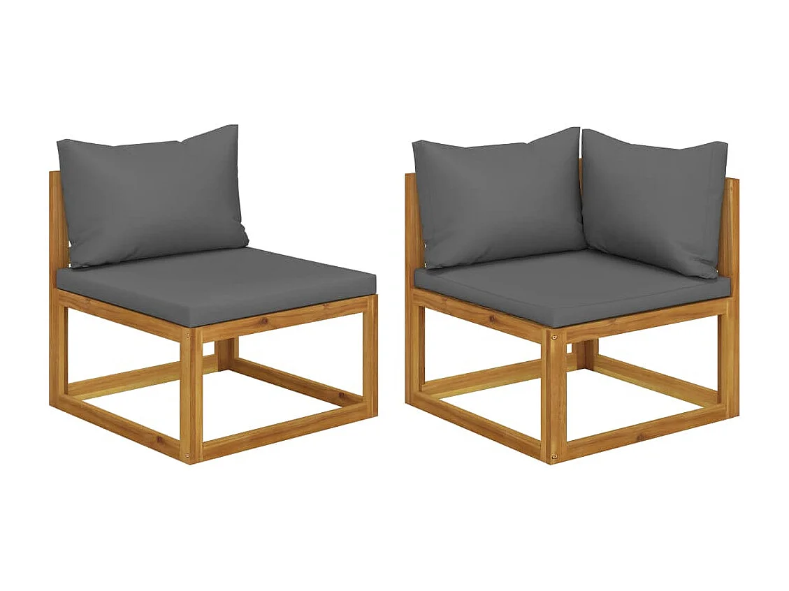 Ensemble de canapés 2pcs avec coussins gris foncé Acacia solide FR36007